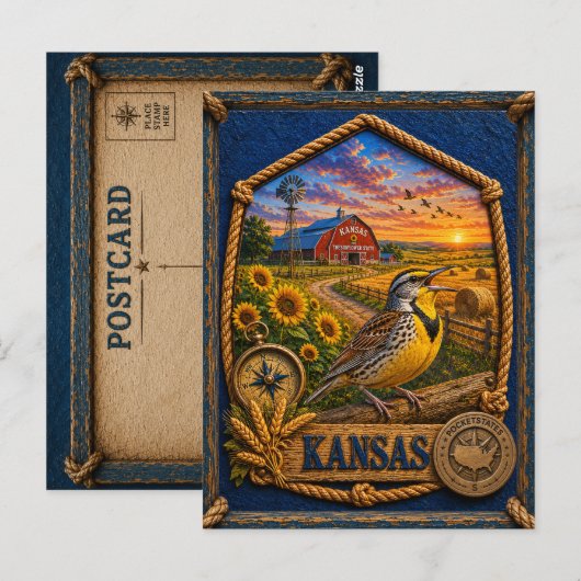 Kansas Vintage Reizen Briefkaart (Voorkant / Achterkant)