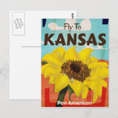Kansas Vintage Zonnebloem Reisposter Briefkaart (Voorkant / Achterkant)