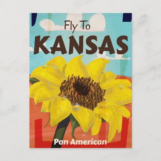 Kansas Vintage Zonnebloem Reisposter Briefkaart (Voorkant)