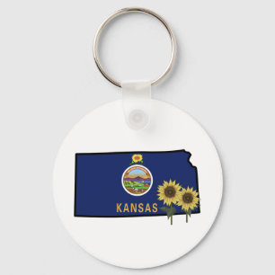 Kansas Vlag met staatskloem Wilde Zonnebloem Sleutelhanger