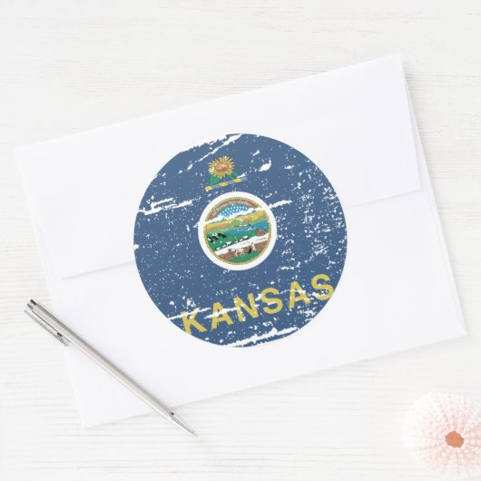  KANSAS-vlag Ronde Sticker (Envelop)