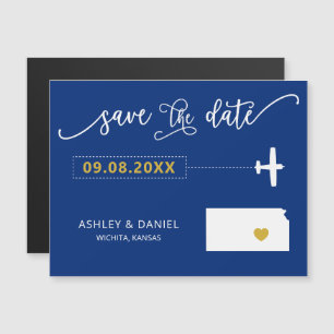 Kansas Wedding Save the Date Kaart, Map Magnetische Uitnodiging