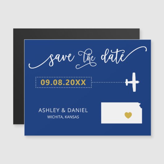 Kansas Wedding Save the Date Kaart, Map Magnetische Uitnodiging (Voorkant / Achterkant)