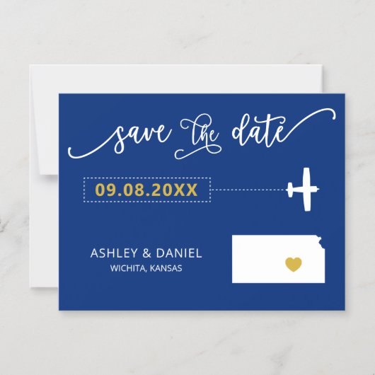 Kansas Wedding Save the Date Kaart, Map Magnetische Uitnodiging (Voorkant)