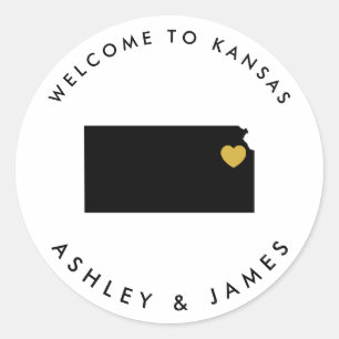 Kansas Wedding Welcome Sticker Label, zwart & goud
