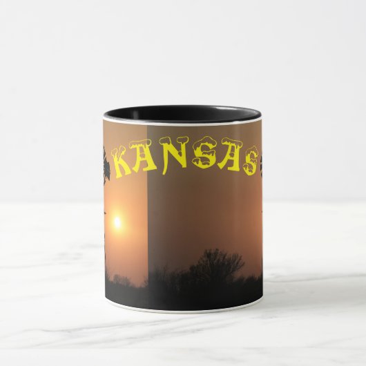 Kansas Windmill Silhouette Smoky Sky Coffee Mok (Midden)