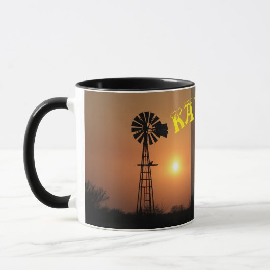 Kansas Windmill Silhouette Smoky Sky Coffee Mok (Links)