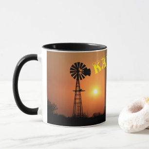 Kansas Windmill Silhouette Smoky Sky Coffee Mok