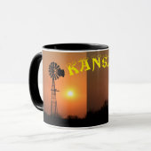 Kansas Windmill Silhouette Smoky Sky Coffee Mok (Voorkant links)