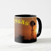 Kansas Windmill Silhouette Smoky Sky Coffee Mok (Voorkant rechts)