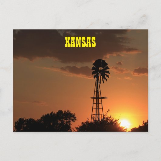Kansas Windmill Silhouette Sunset Briefkaart (Voorkant)