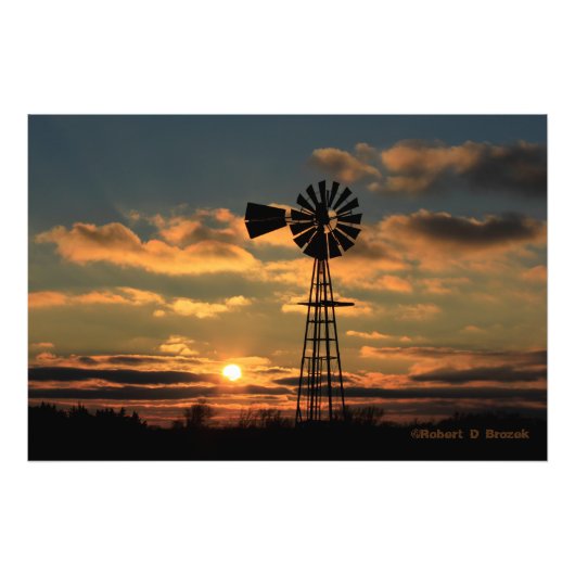Kansas Windmill Silhouette Sunset Foto/Poster Foto Afdruk (Voorkant)