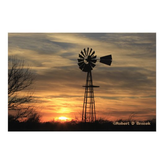 Kansas Windmill Silhouette Sunset Foto Poster. Foto Afdruk (Voorkant)