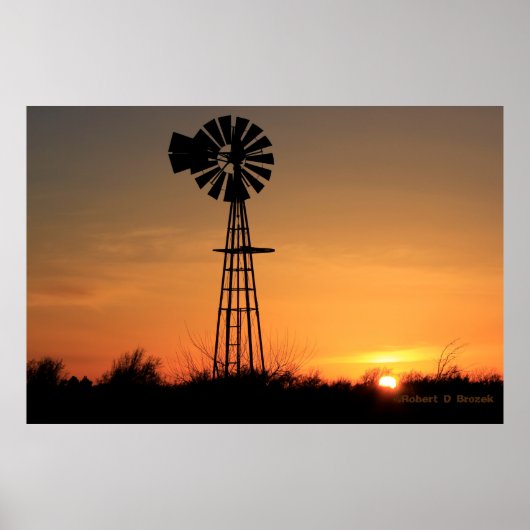Kansas Windmill Silhouette Sunset Foto/Poster Poster (Voorkant)