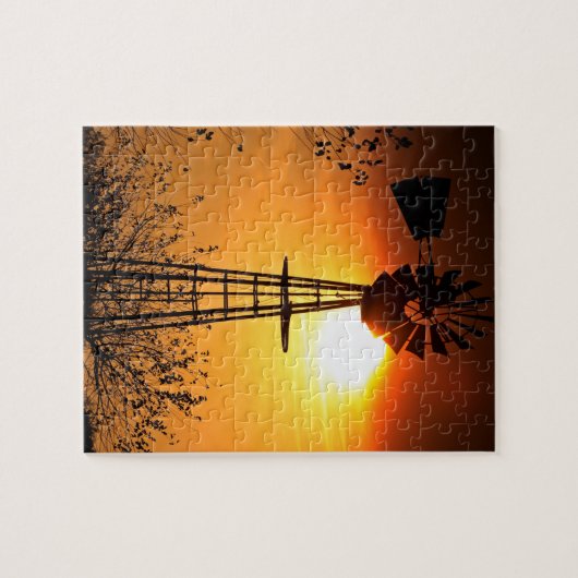 Kansas Windmill Silhouette Sunset Legpuzzel (Horizontaal)