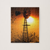 Kansas Windmill Silhouette Sunset Legpuzzel (Verticaal)