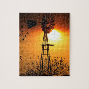 Kansas Windmill Silhouette Sunset Legpuzzel