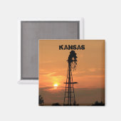 Kansas Windmill Silhouette Sunset Magnet (Voorkant / Achterkant)