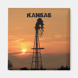 Kansas Windmill Silhouette Sunset Magnet