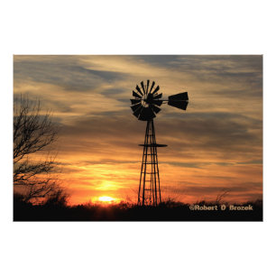 Kansas Windmill Silhouette Sunset Photo Poster. Foto Afdruk