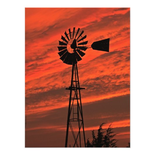Kansas Windmill Silhouette Sunset Photo Print Foto Afdruk (Voorkant)