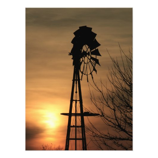 Kansas Windmill Silhouette Sunset Photo Print Foto Afdruk (Voorkant)