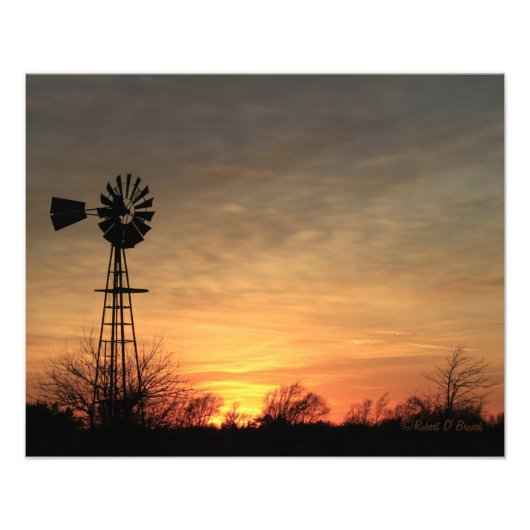 Kansas Windmill Silhouette Sunset Photo Print Foto Afdruk (Voorkant)