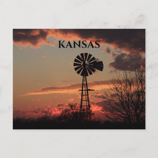 Kansas Windmill Silhouette Sunset Post Kaart (Voorkant)
