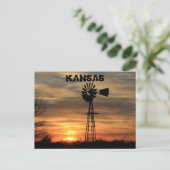 Kansas Windmill Silhouette Sunset Post Kaart (Staand voorkant)