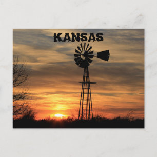 Kansas Windmill Silhouette Sunset Post Kaart