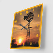 Kansas Windmill Silhouette Sunset Vierkante Klok (Hoek)