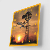 Kansas Windmill Silhouette Sunset Vierkante Klok (Hoek)