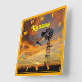 Kansas Windmill Silhouette Sunset Vierkante Klok (Hoek)