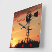 Kansas Windmill Silhouette Sunset Vierkante Klok (Hoek)