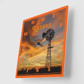 Kansas Windmill Silhouette Sunset Vierkante Klok (Hoek)