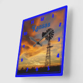 Kansas Windmill Silhouette Sunset Vierkante Klok (Hoek)