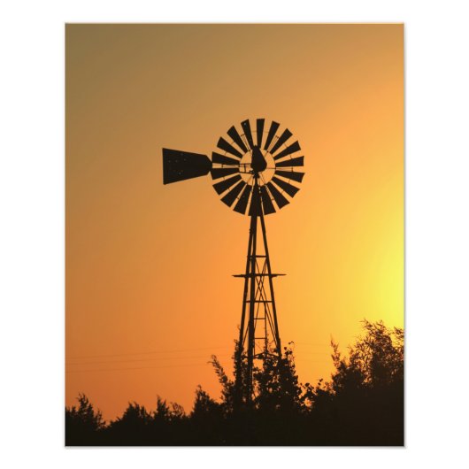 Kansas Windmill Silhouette Sunset with sky Photo Foto Afdruk (Voorkant)