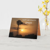 Kansas Windmill Sunset Birthday KAART (Gele Bloem)