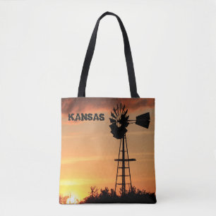 Kansas Windmill Sunset Canvas tas