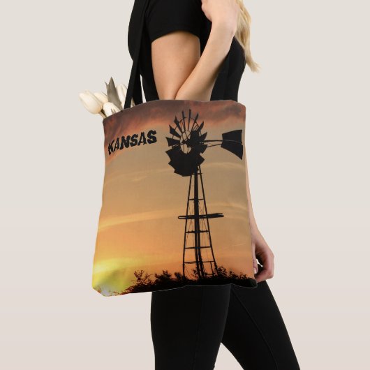 Kansas Windmill Sunset Canvas tas (Dichtbij)