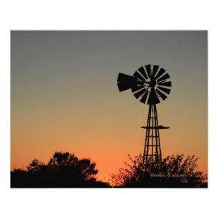 Kansas Windmill Sunset, Clouds Photo Enlargement Foto Afdruk