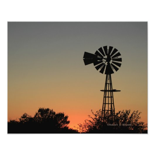 Kansas Windmill Sunset, Clouds Photo Enlargement Foto Afdruk (Voorkant)