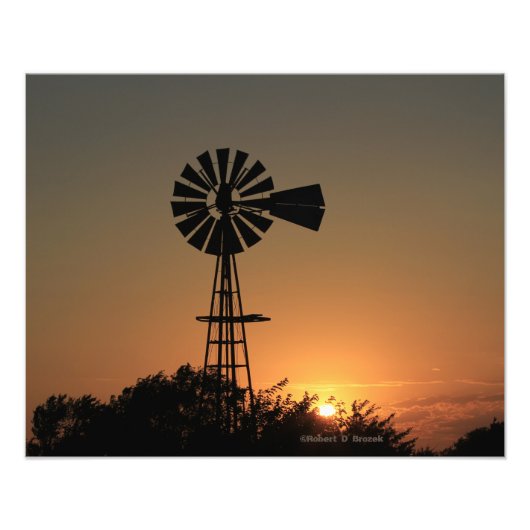 Kansas Windmill Sunset, Clouds Photo Enlargement Foto Afdruk (Voorkant)