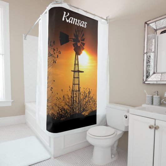 Kansas Windmill Sunset Douchegordijn (In situ)