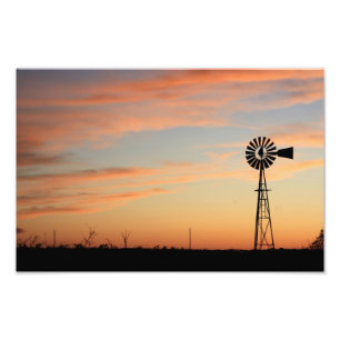 Kansas Windmill Sunset Foto Afdruk