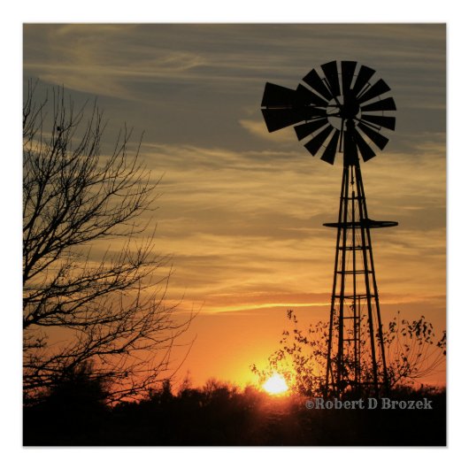 Kansas Windmill Sunset Glossy Poster (Voorkant)