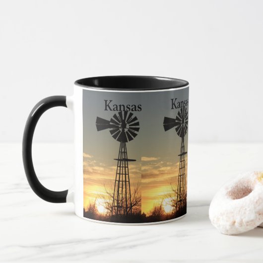 Kansas Windmill Sunset Mok (Met donut)