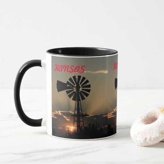 Kansas Windmill Sunset Mok (Met donut)