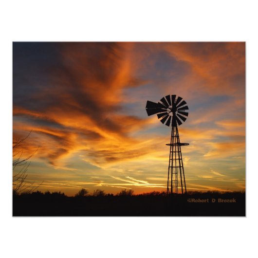 Kansas Windmill Sunset Silhouette Foto/Poster Foto Afdruk (Voorkant)