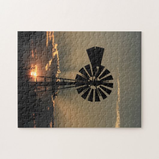 Kansas Windmill Sunset with Sun Rays Jigzaag Puzzl Legpuzzel (Horizontaal)